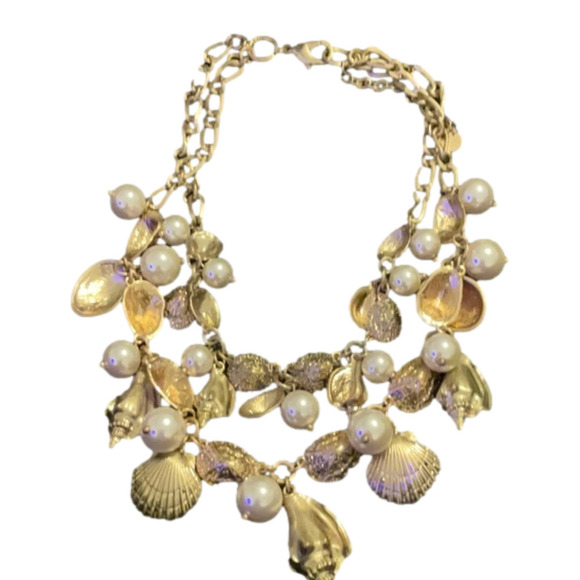 TALBOTS GORGEOUS GOLD SHELL AND PEARL NECKLACE - Picture 1 of 2